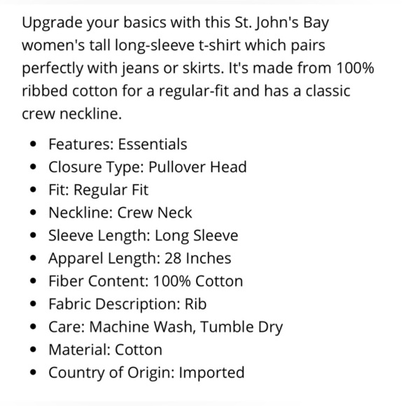 St John’s Bay Long Sleeve Essential Tee Crew Neck Top. Size 1X. Black - Picture 4 of 7